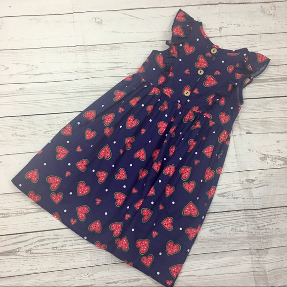 Emma & Elsa Girls Size 5 Dress & Sunhat Watermelon Hearts Ruffles Cotton Summer - Picture 9 of 16